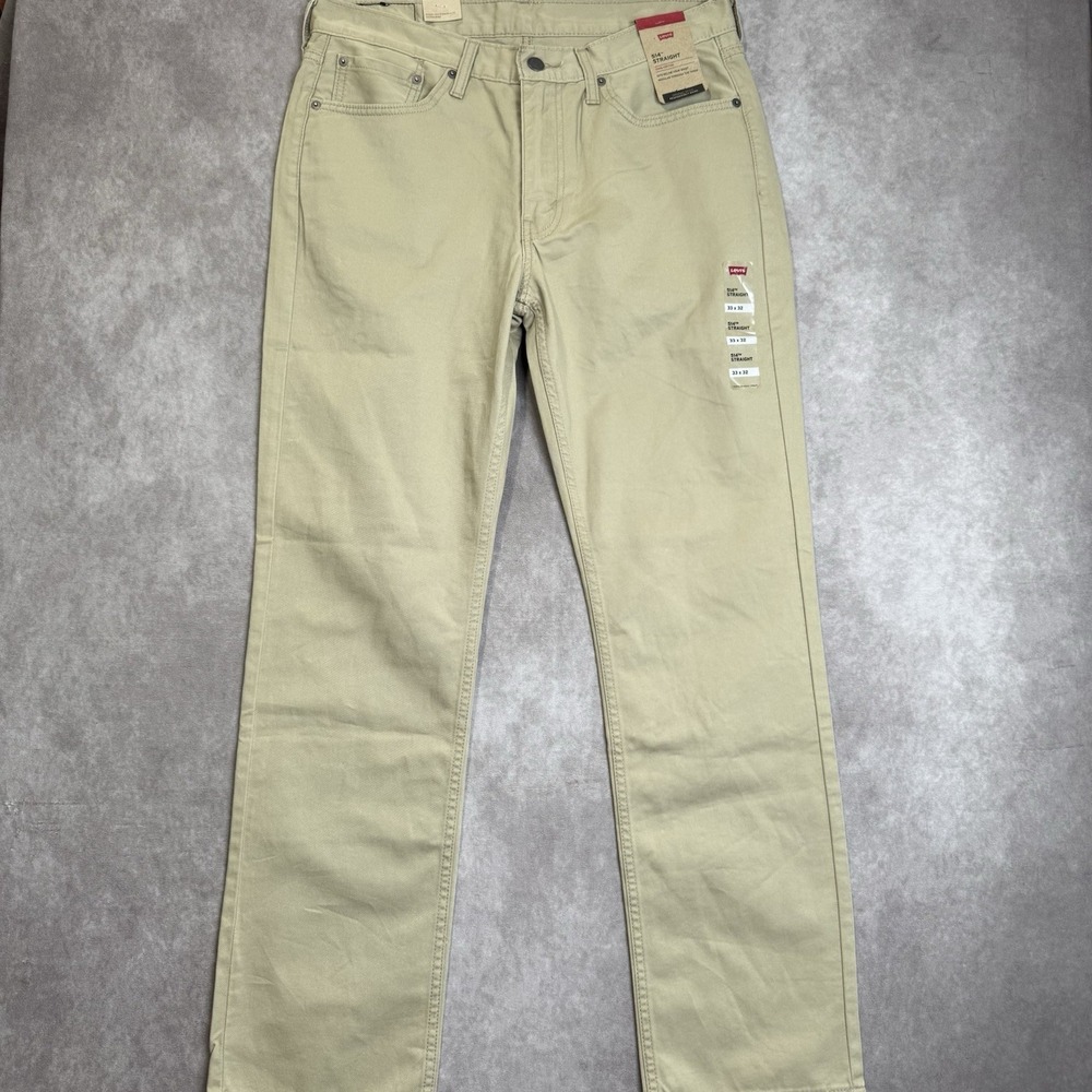 Nwt LEVI STRAUSS Men 514 Straight 100% Cotton Denim Jeans TAG 33x32 Khaki